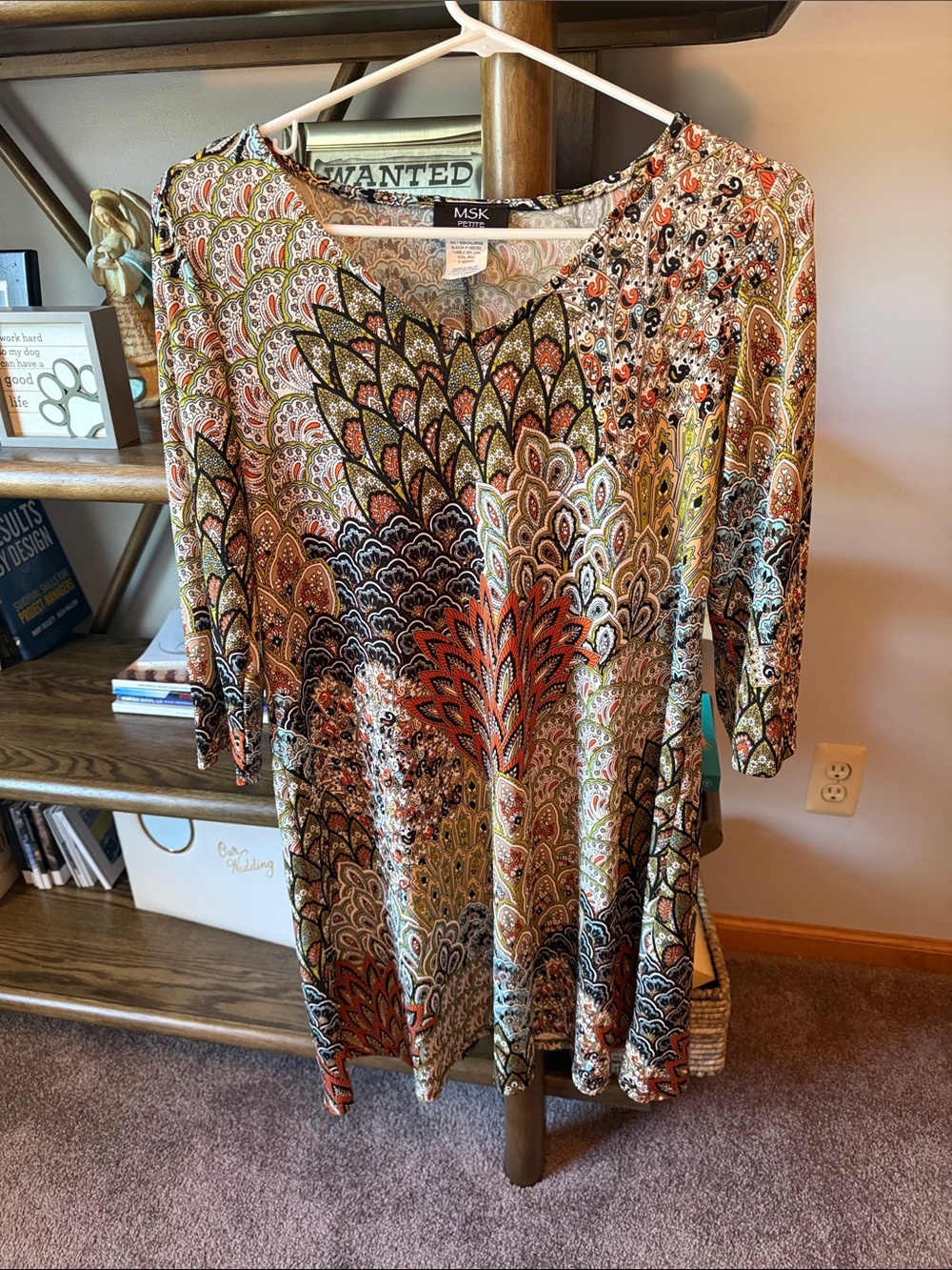 MSK Multicolor Paisley Tunic Top - Orange, Green, Black